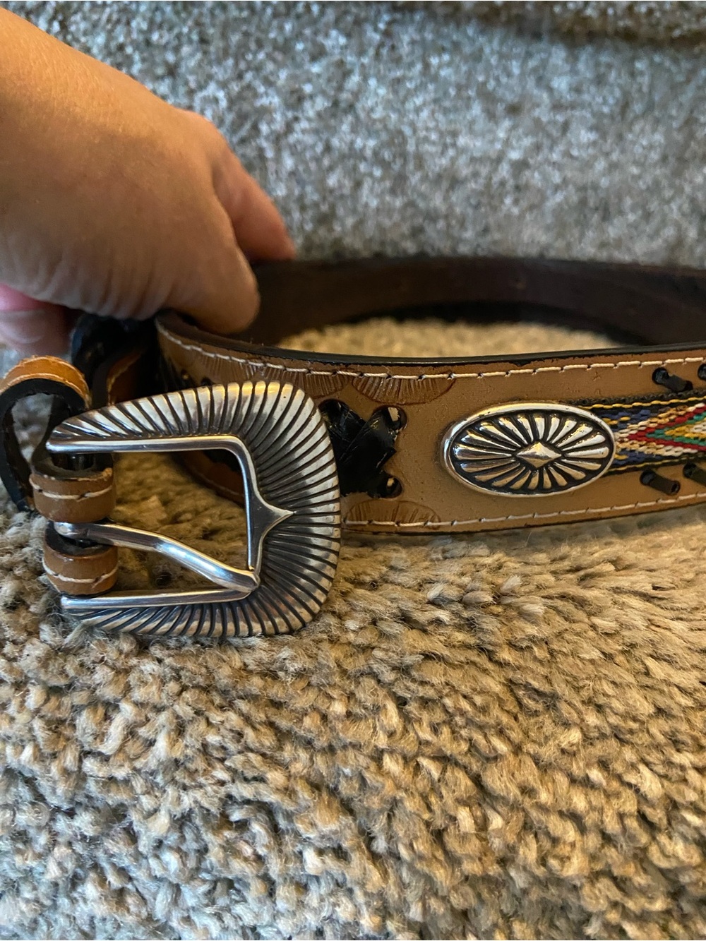 Women’s Tan Leather Western Belt with Silver Concho Accents